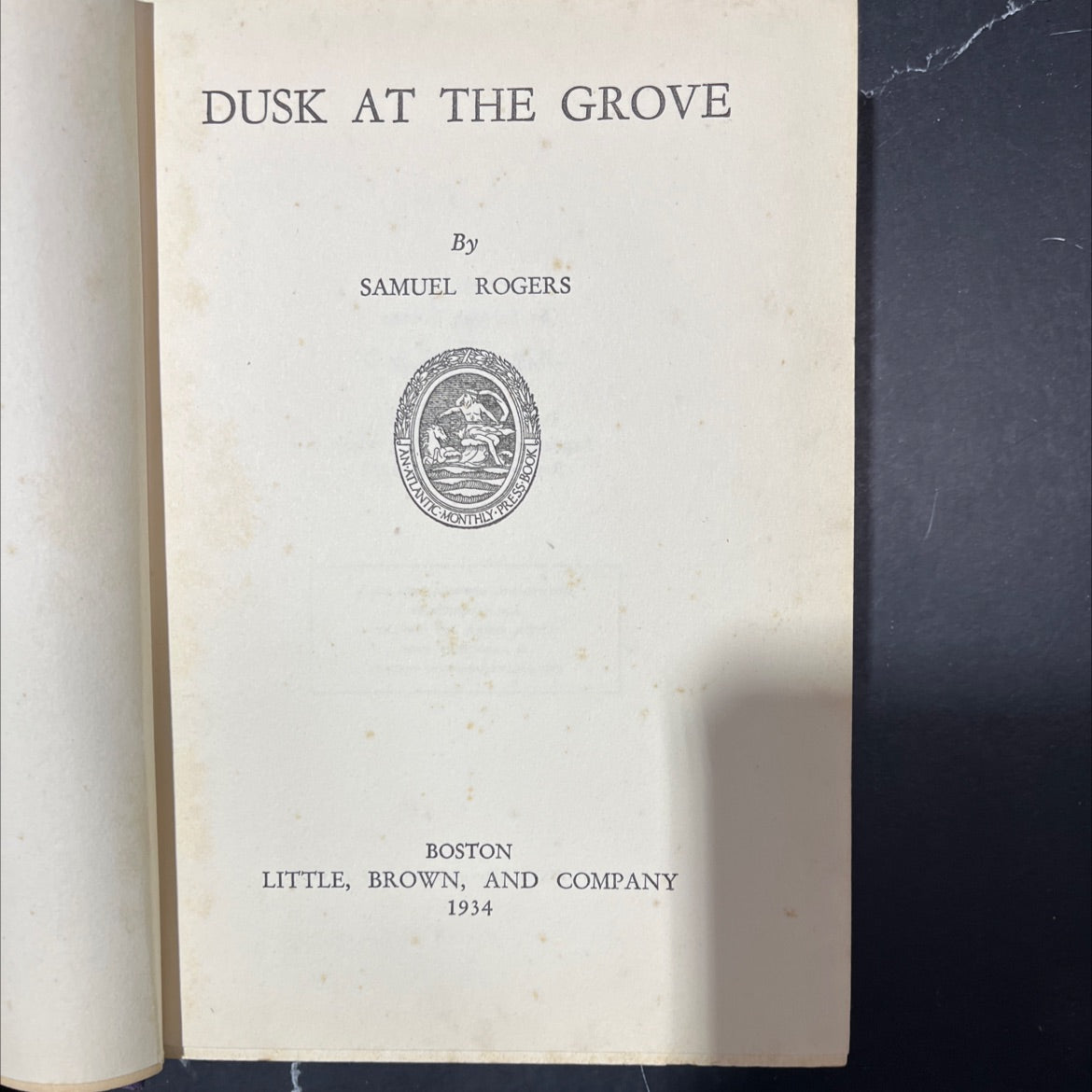 dusk at the grove book, by samuel rogers, 1934 Hardcover
