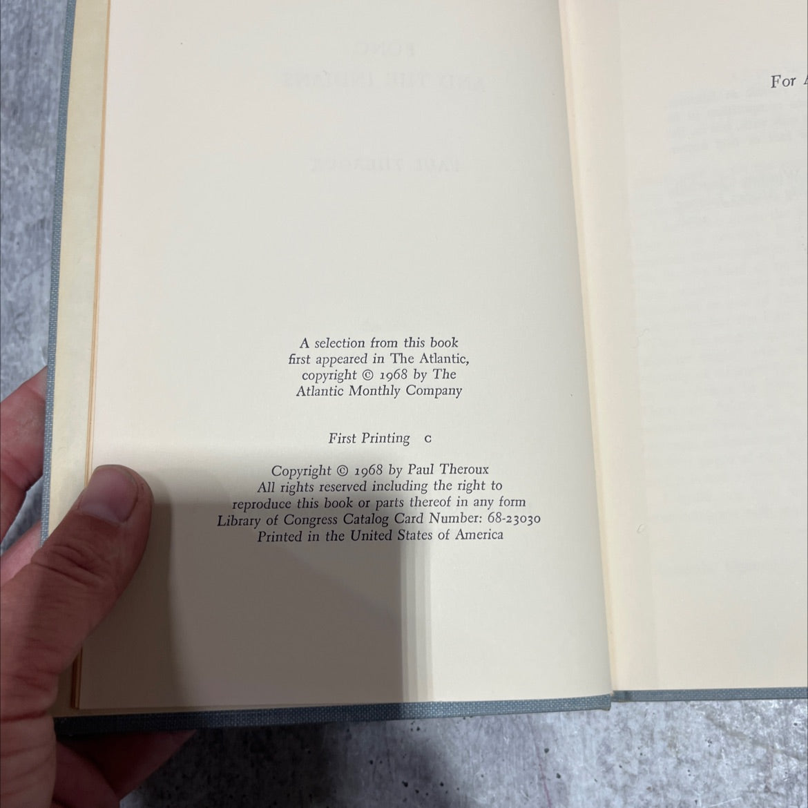 fong and the indians book, by paul theroux, 1968 Hardcover