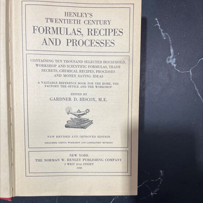 henley's twentieth century formulas, recipes and processes book, by gardner d. hiscox, 1933 Hardcover