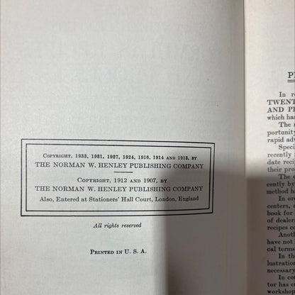 henley's twentieth century formulas, recipes and processes book, by gardner d. hiscox, 1933 Hardcover