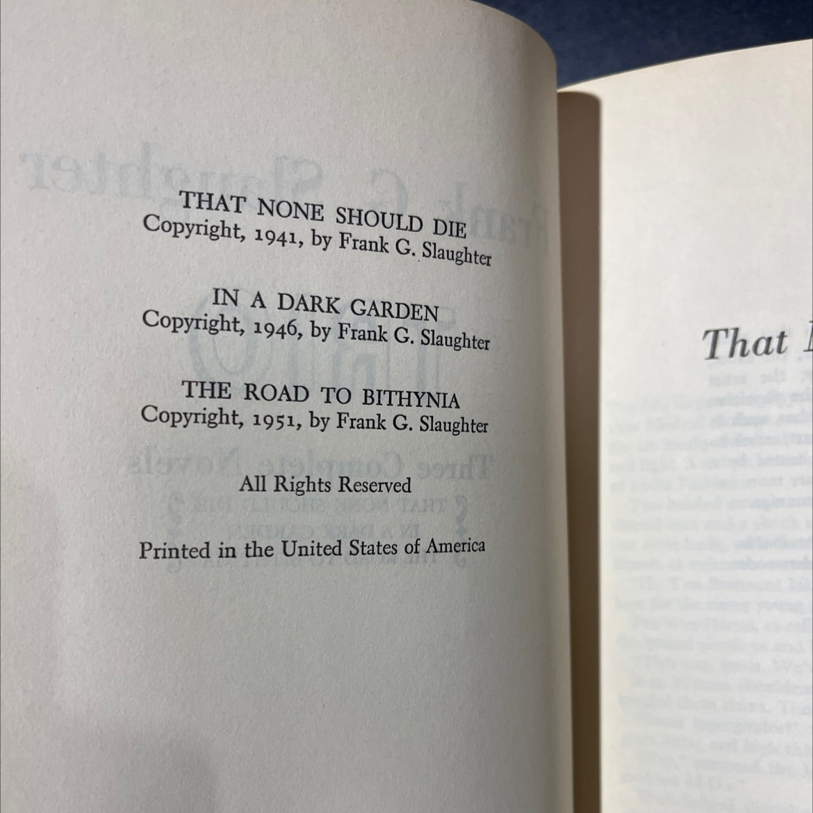 that none should die in a dark garden the road to bithynia book, by Frank G. Slaughter, 1951 Hardcover