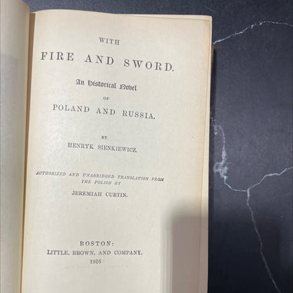 with fire and sword book, by henryk sienkiewicz, 1916 Hardcover